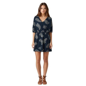 H&M Mini Dress 6 Blue Paisley Wrap Cruise V-Neck Short Dolman Sleeve Boho Summer